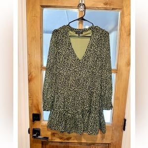 Small green cheetah print dress with ruffles
